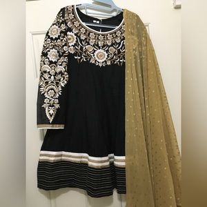 Beige and Black Dhoti Frock suit